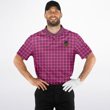 Houndstooth Pattern - Men's Polo Shirt - Burgandy wLogo