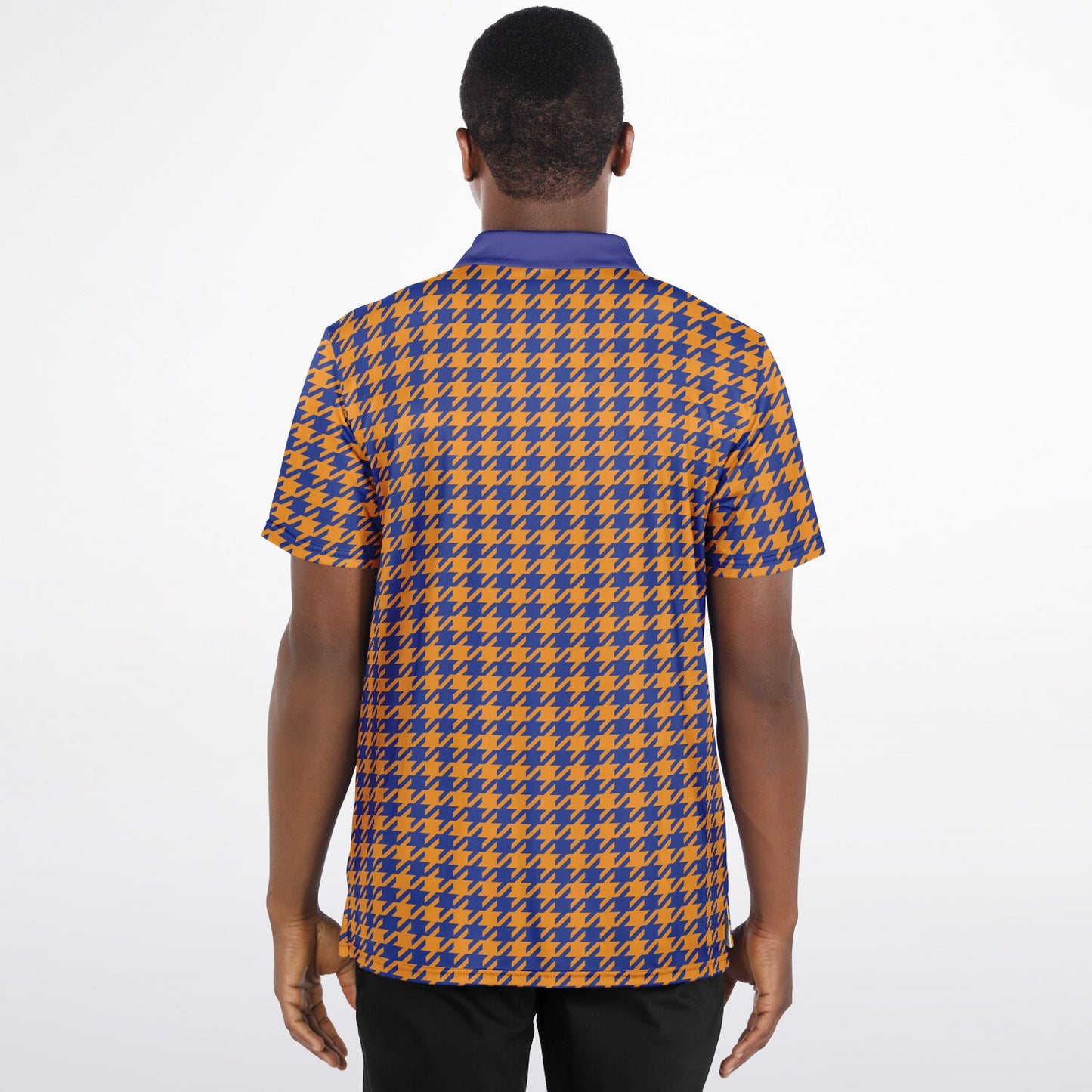 Houndstooth Pattern - Men's Polo - BlueOrange-  wLogo
