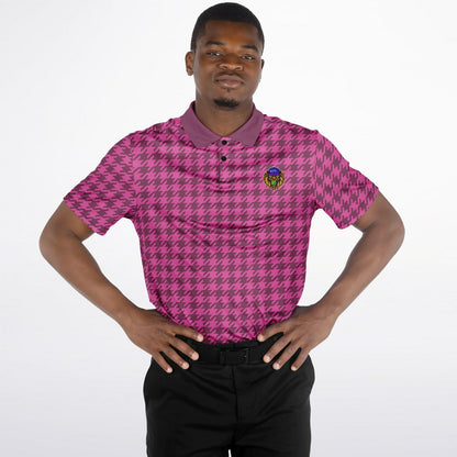 Houndstooth Pattern - Men's Polo Shirt - Burgandy wLogo
