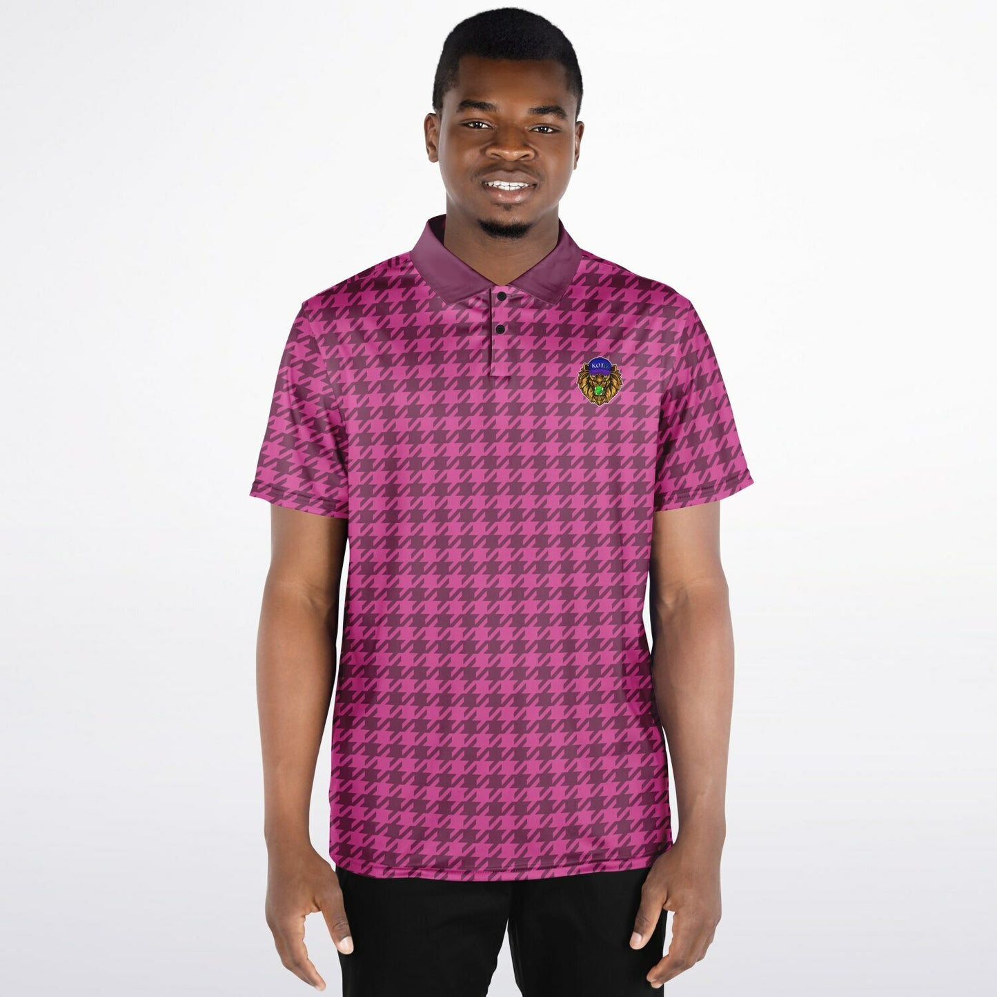 Houndstooth Pattern - Men's Polo Shirt - Burgandy wLogo