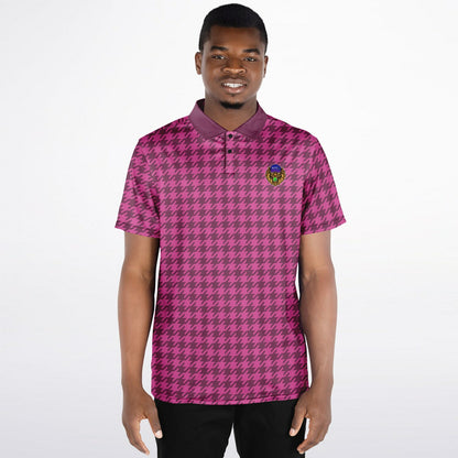 Houndstooth Pattern - Men's Polo Shirt - Burgandy wLogo