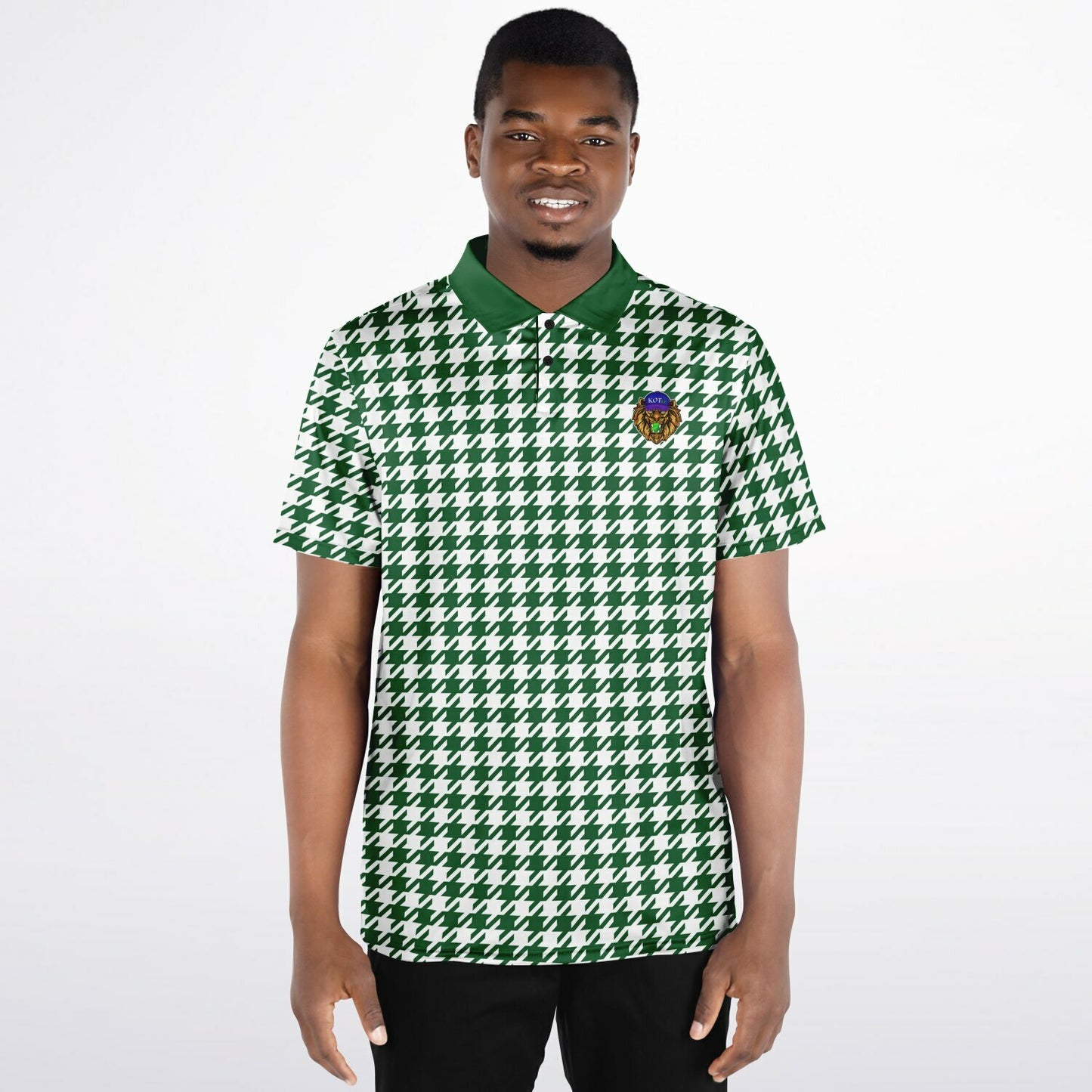 Houndstooth Pattern - Men's Polo Shirt - Green wLogo